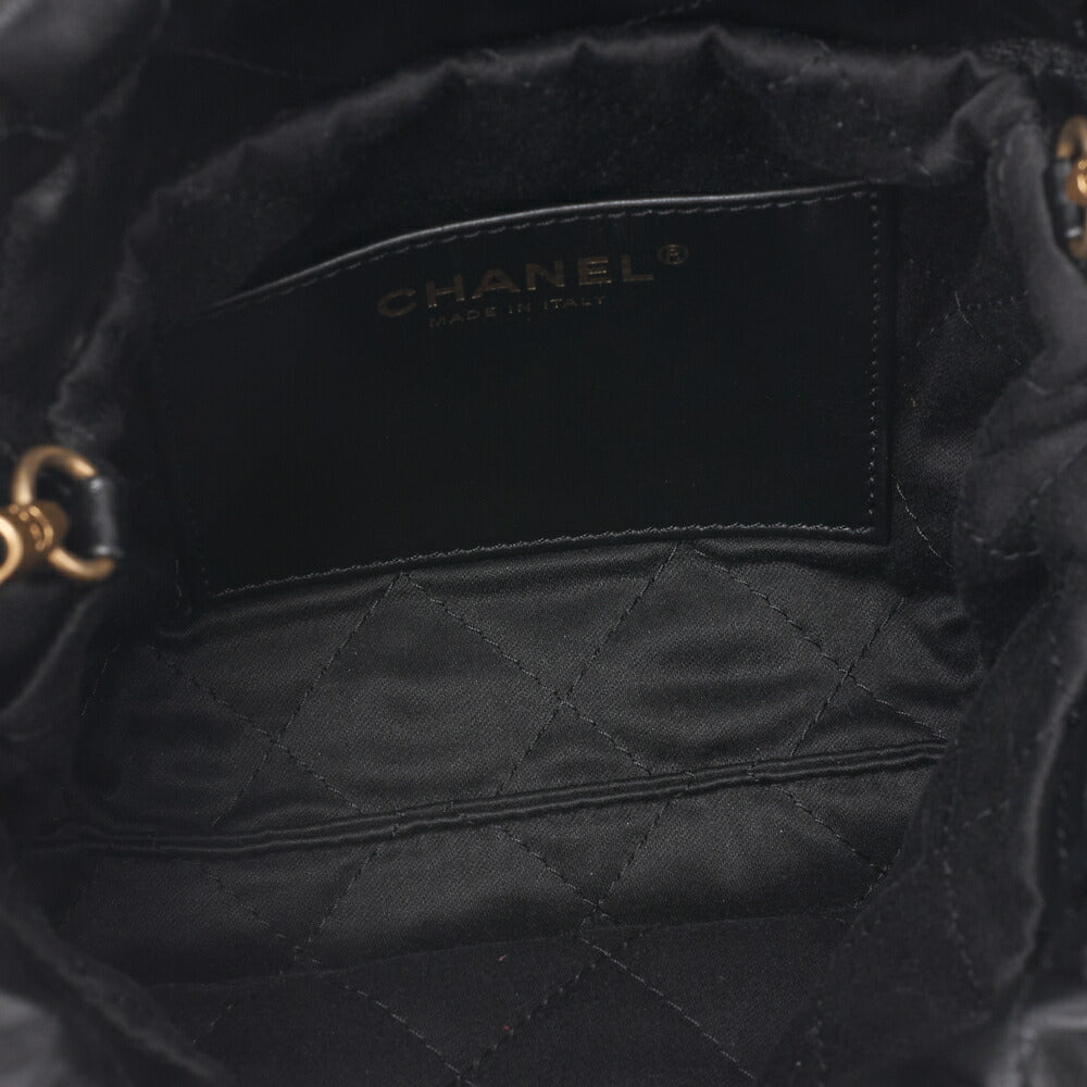 CHANEL 22 Mini Calfskin Black Drawstring Chain Shoulder Bag (Gold-Tone Hardware, Pre-Owned