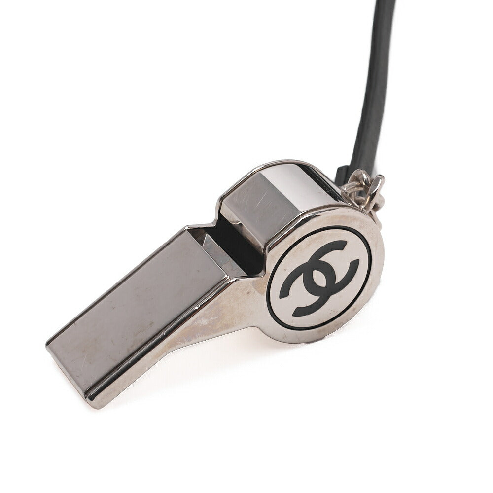 CHANEL Tote Bag Coco Mark Canvas with Whistle Charm White × Black Silver-Tone Hardware, Pre-Owned