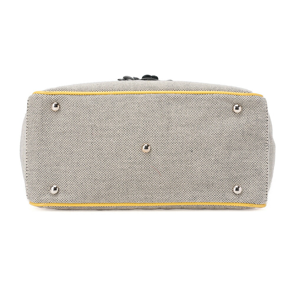 CHANEL Tote Bag Choco Bar Camellia Canvas Gray × Yellow Silver-Tone Hardware, Pre-Owned