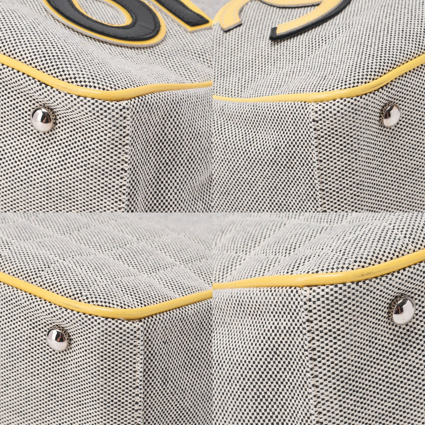 CHANEL Tote Bag Choco Bar Camellia Canvas Gray × Yellow Silver-Tone Hardware, Pre-Owned