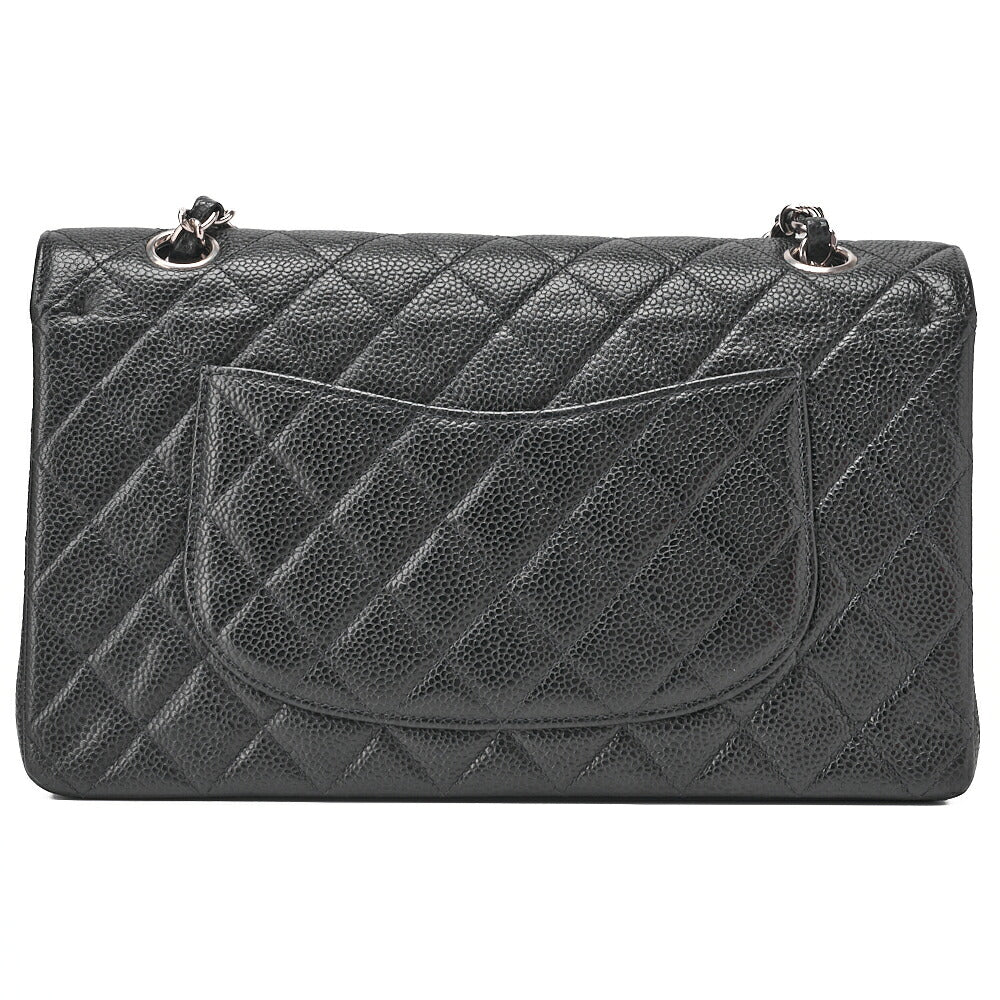 CHANEL Matlasse Double Flap 25cm Chain Shoulder Caviar Skin Black Silver-Tone Hardware, Pre-Owned