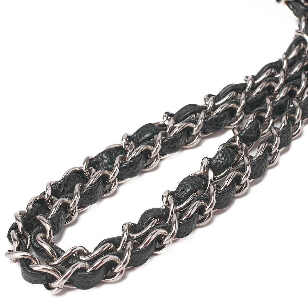 CHANEL Matlasse Double Flap 25cm Chain Shoulder Caviar Skin Black Silver-Tone Hardware, Pre-Owned
