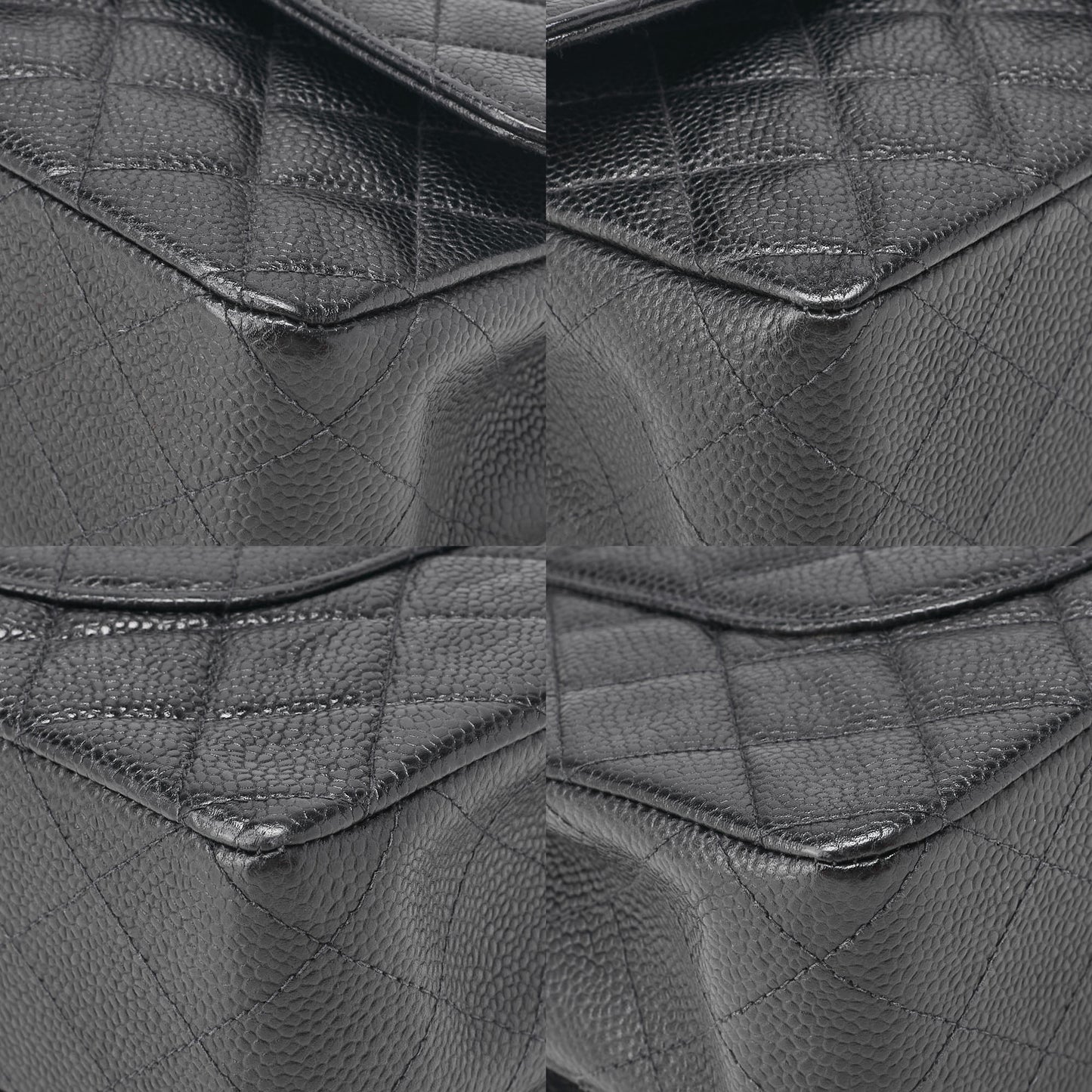 CHANEL Matlasse Double Flap 25cm Chain Shoulder Caviar Skin Black Silver-Tone Hardware, Pre-Owned