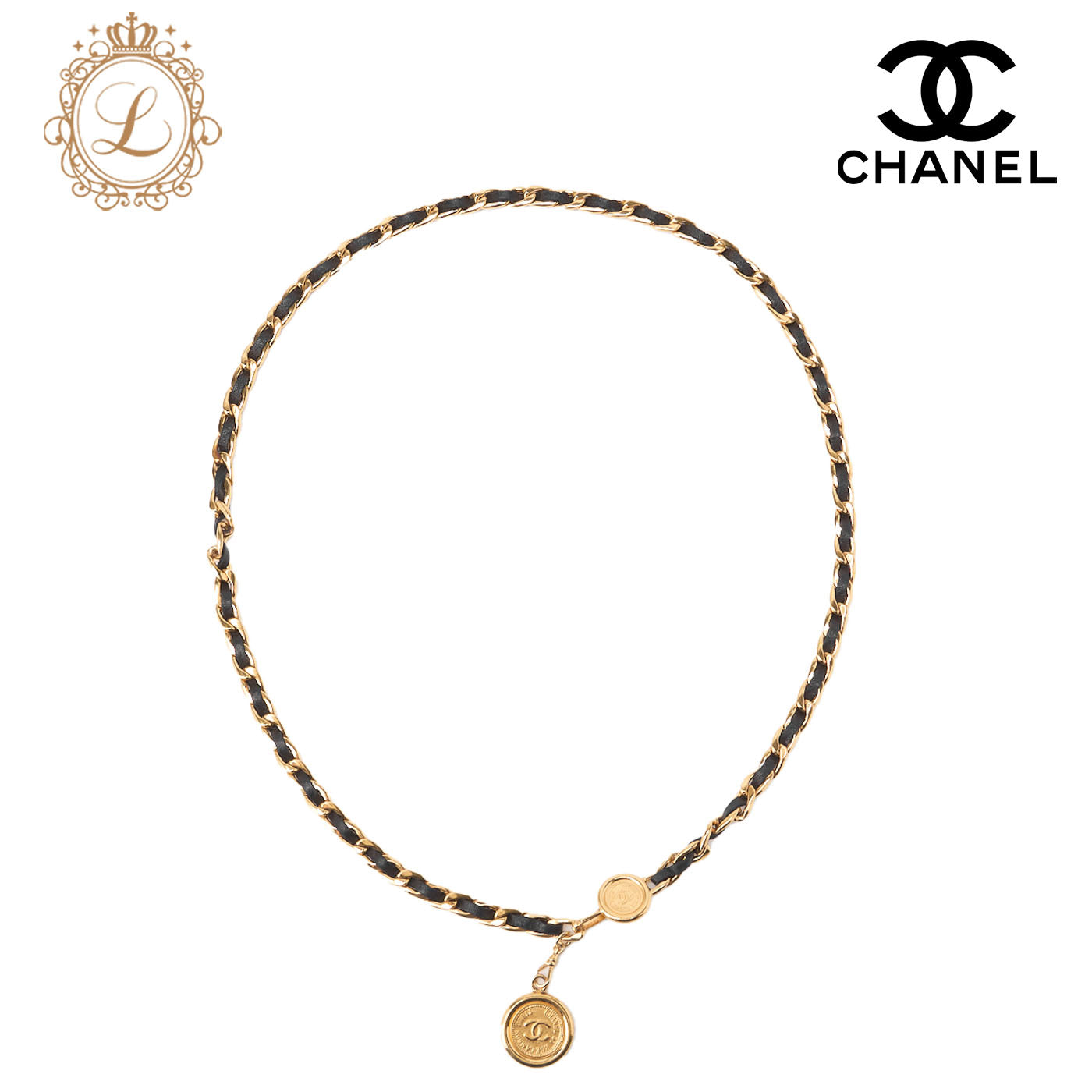CHANEL Cocomark Chain Belt GP Leather BlackGold-Tone Hardware, Pre-Owned