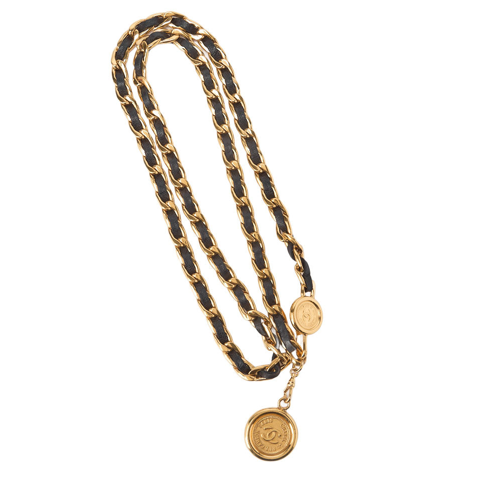 CHANEL Cocomark Chain Belt GP Leather BlackGold-Tone Hardware, Pre-Owned