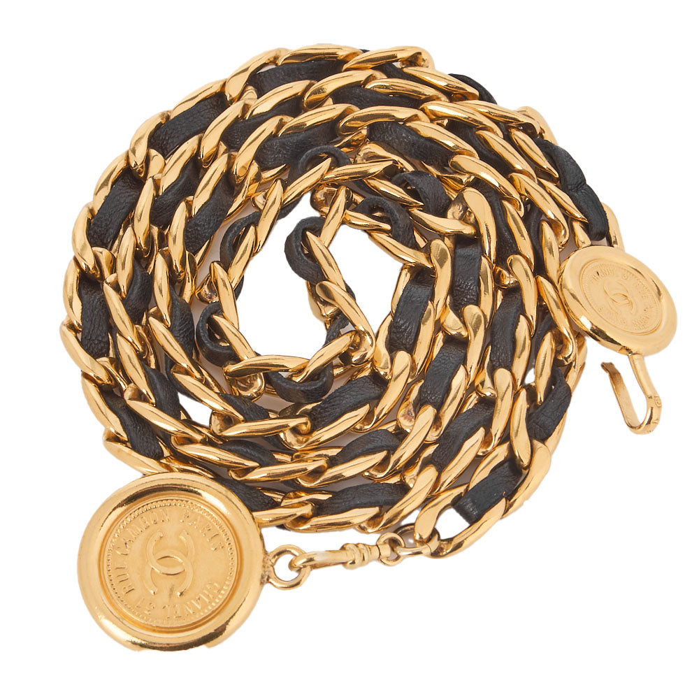 CHANEL Cocomark Chain Belt GP Leather BlackGold-Tone Hardware, Pre-Owned
