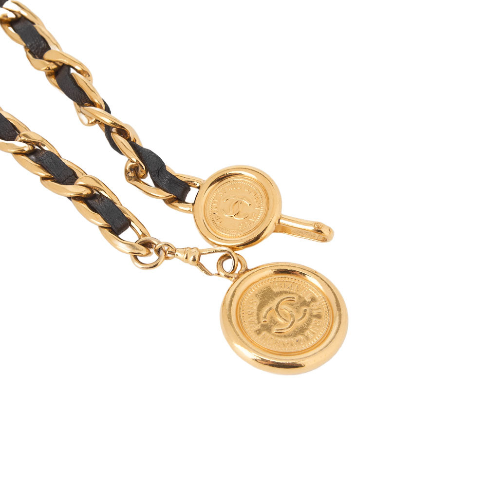 CHANEL Cocomark Chain Belt GP Leather BlackGold-Tone Hardware, Pre-Owned