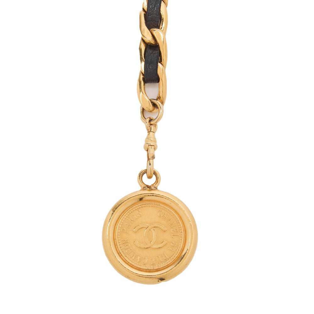 CHANEL Cocomark Chain Belt GP Leather BlackGold-Tone Hardware, Pre-Owned