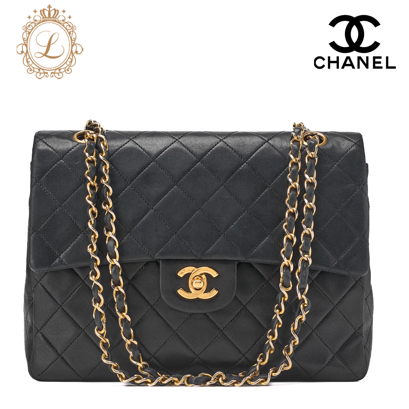 CHANEL Matlassse Double Flap Chain Shoulder Bag Lambskin Black Gold-Tone Hardware, Pre-Owned