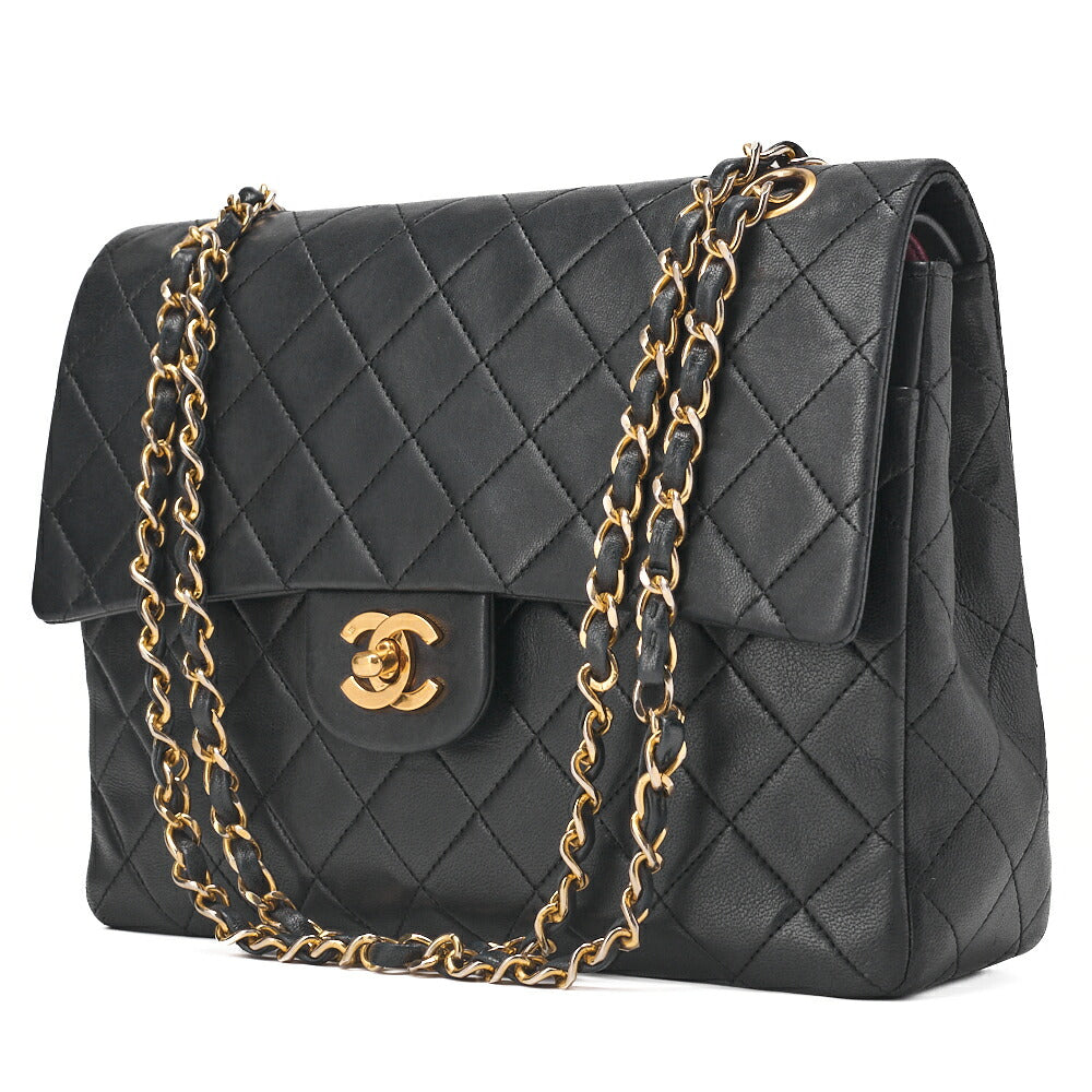 CHANEL Matlassse Double Flap Chain Shoulder Bag Lambskin Black Gold-Tone Hardware, Pre-Owned