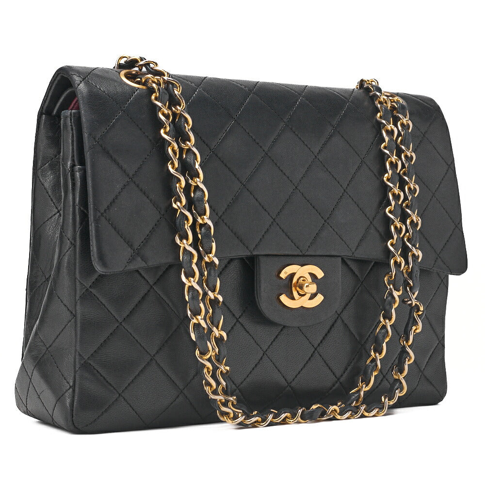 CHANEL Matlassse Double Flap Chain Shoulder Bag Lambskin Black Gold-Tone Hardware, Pre-Owned