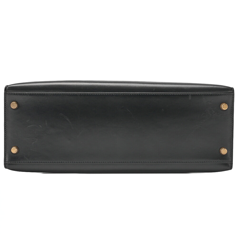HERMES Kelly 32 Handbag Box Calf Black Black Exterior Stitching Gold-Tone Hardware, Pre-Owned