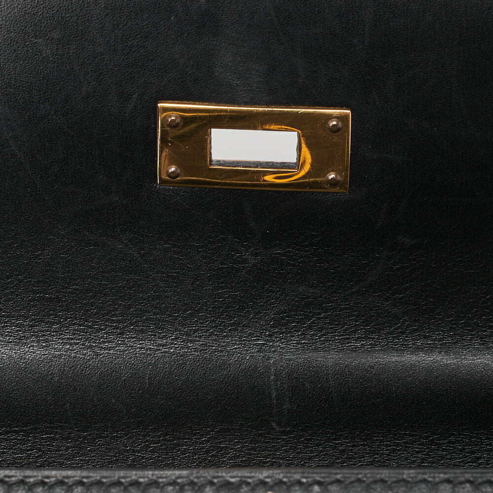HERMES Kelly 32 Handbag Box Calf Black Black Exterior Stitching Gold-Tone Hardware, Pre-Owned
