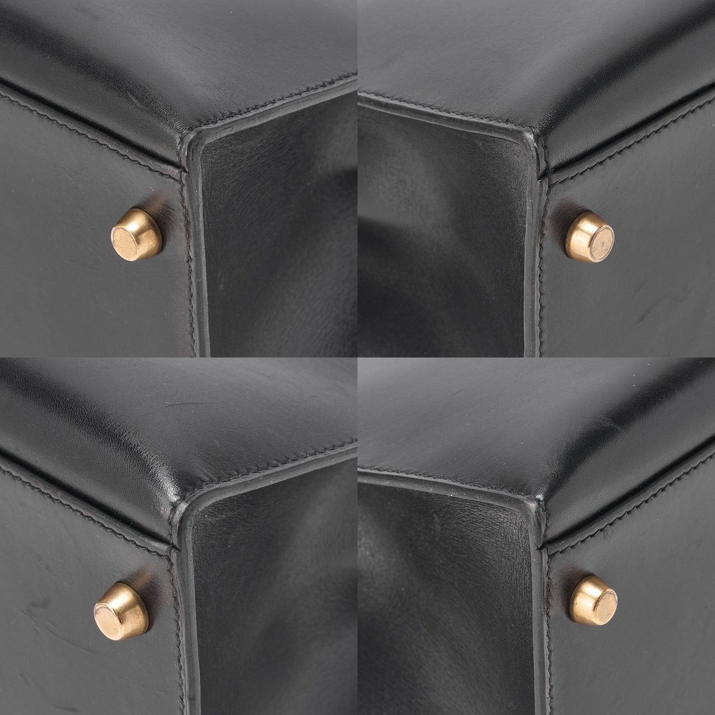 HERMES Kelly 32 Handbag Box Calf Black Black Exterior Stitching Gold-Tone Hardware, Pre-Owned