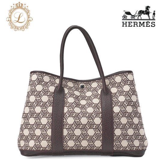HERMES Garden Party PM Tote Bag Toal Assault Brown Silver-Tone Hardware, Pre-Owned