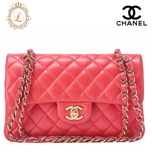 CHANEL Chain Shoulder Bag Matelasse Double Flap 23cm Lambskin Rose Pink Gold-Tone Hardware, Pre-Owned