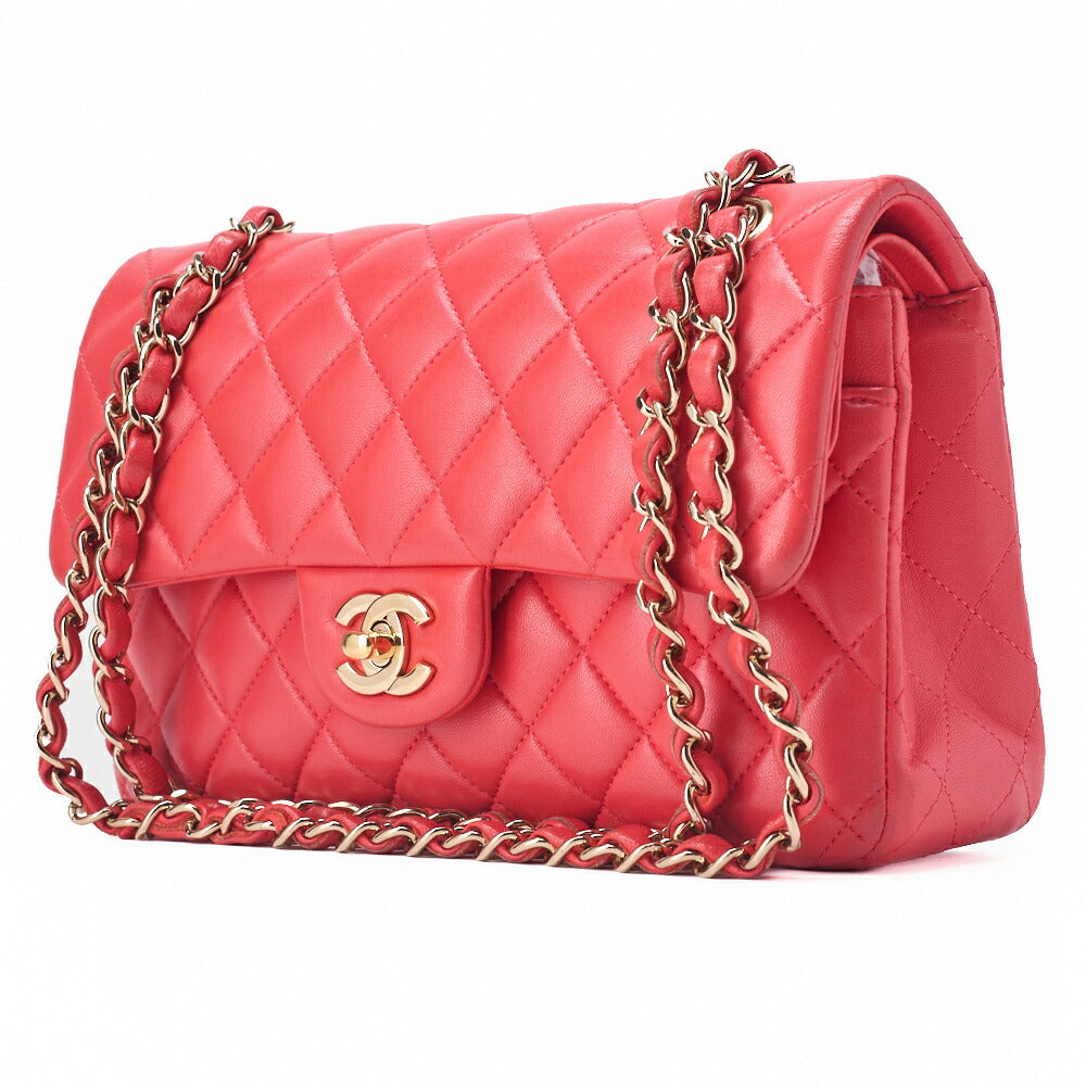 CHANEL Chain Shoulder Bag Matelasse Double Flap 23cm Lambskin Rose Pink Gold-Tone Hardware, Pre-Owned
