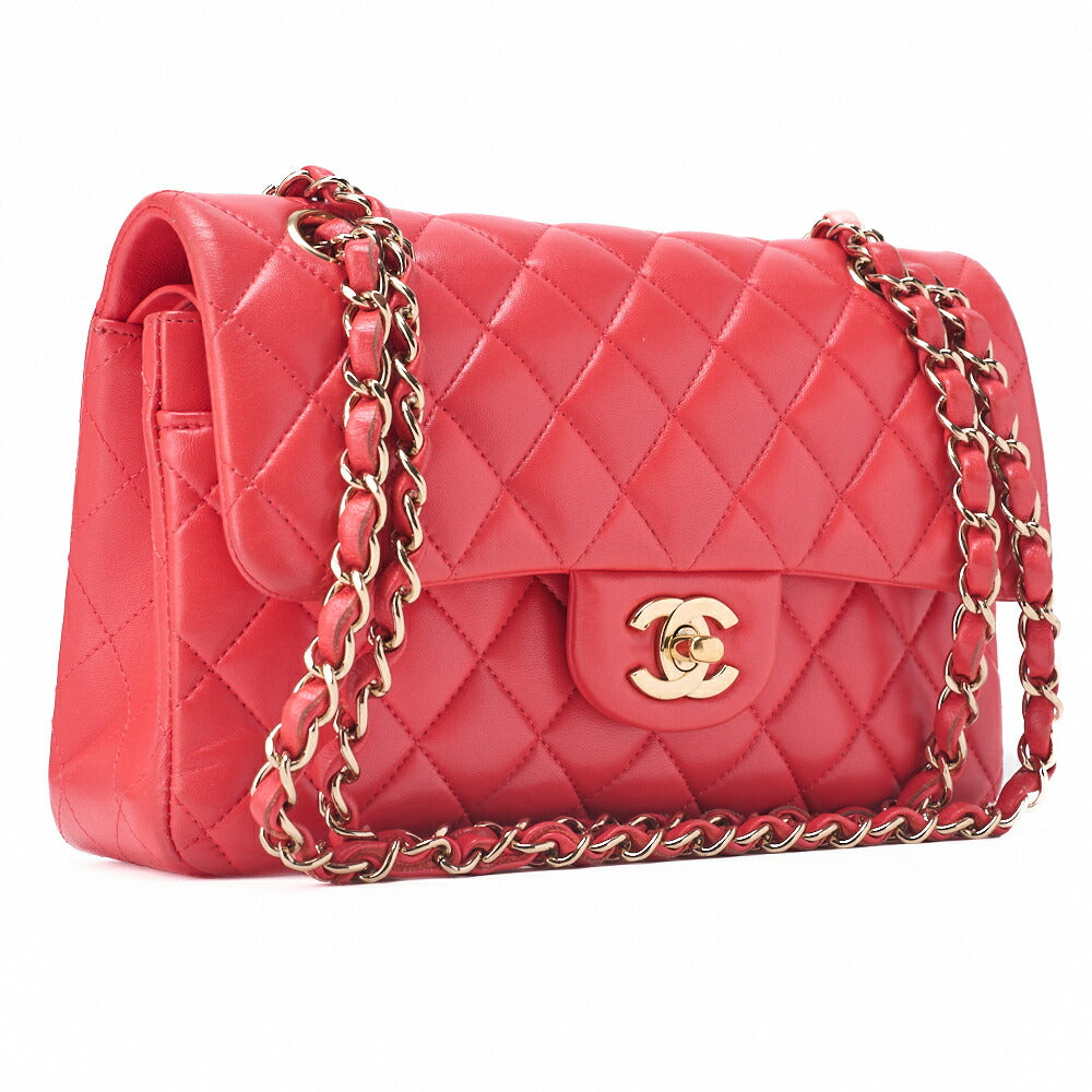 CHANEL Chain Shoulder Bag Matelasse Double Flap 23cm Lambskin Rose Pink Gold-Tone Hardware, Pre-Owned