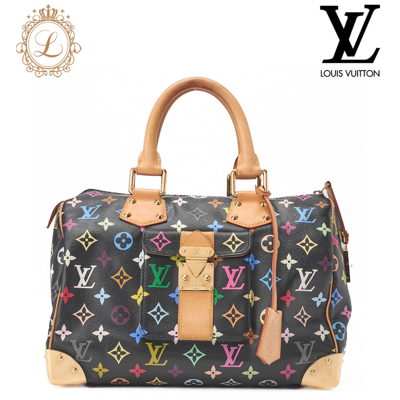 LOUIS VUITTON Louis Vuitton Handbag Monogram Multicolor Speedy 30 Handbag Black M92642 Gold-Tone Hardware, Pre-Owned