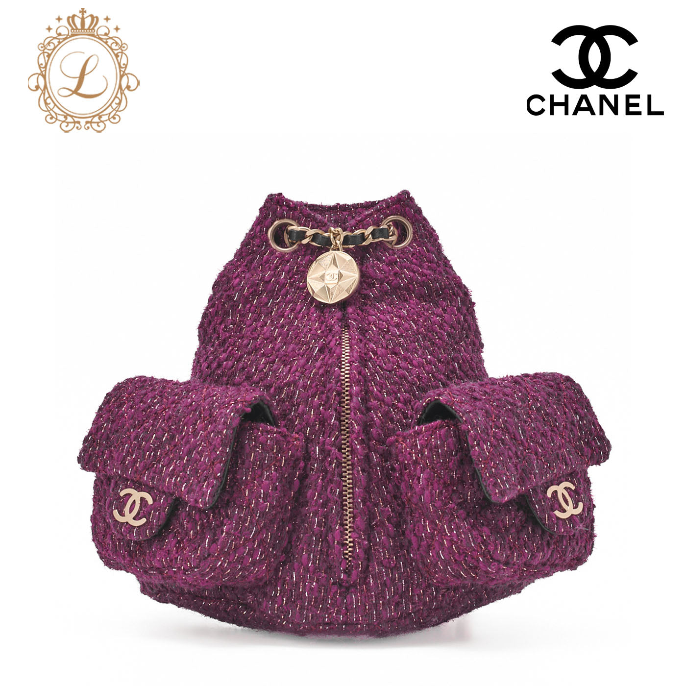 CHANEL Rucksack Matelasse Tweed Mini Size Purple Gold-Tone Hardware, Pre-Owned