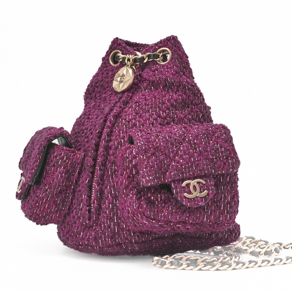 CHANEL Rucksack Matelasse Tweed Mini Size Purple Gold-Tone Hardware, Pre-Owned