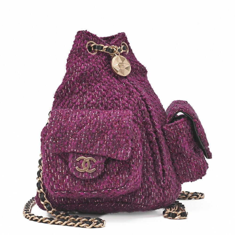 CHANEL Rucksack Matelasse Tweed Mini Size Purple Gold-Tone Hardware, Pre-Owned