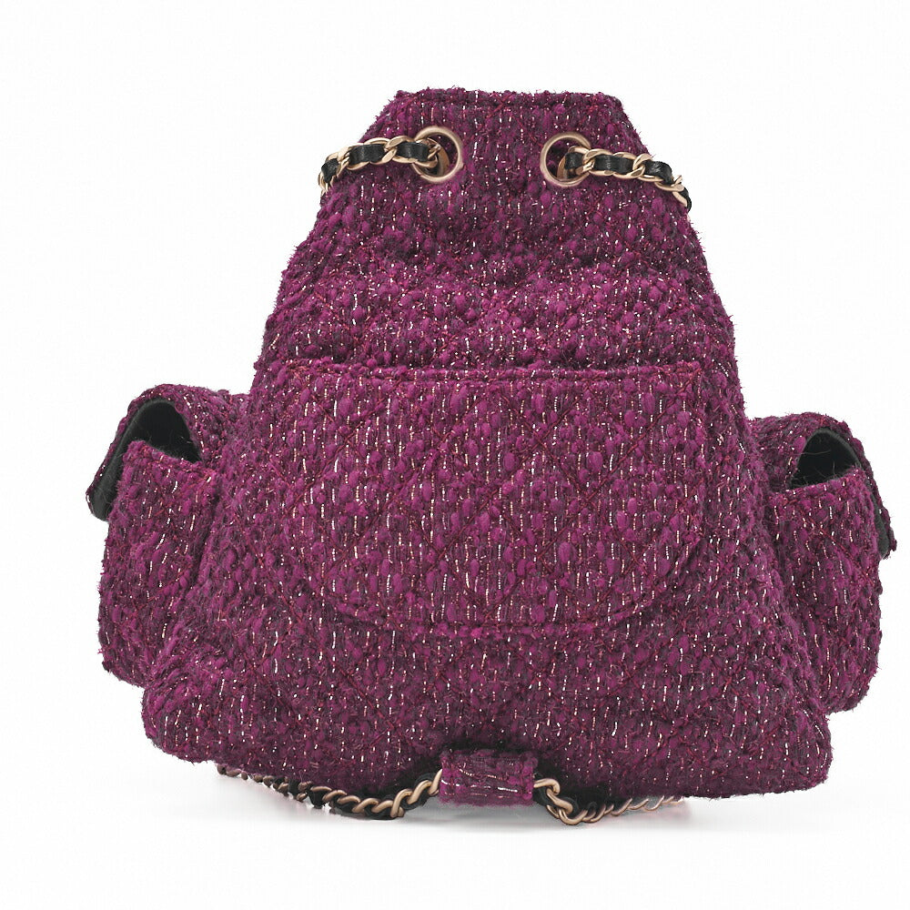 CHANEL Rucksack Matelasse Tweed Mini Size Purple Gold-Tone Hardware, Pre-Owned