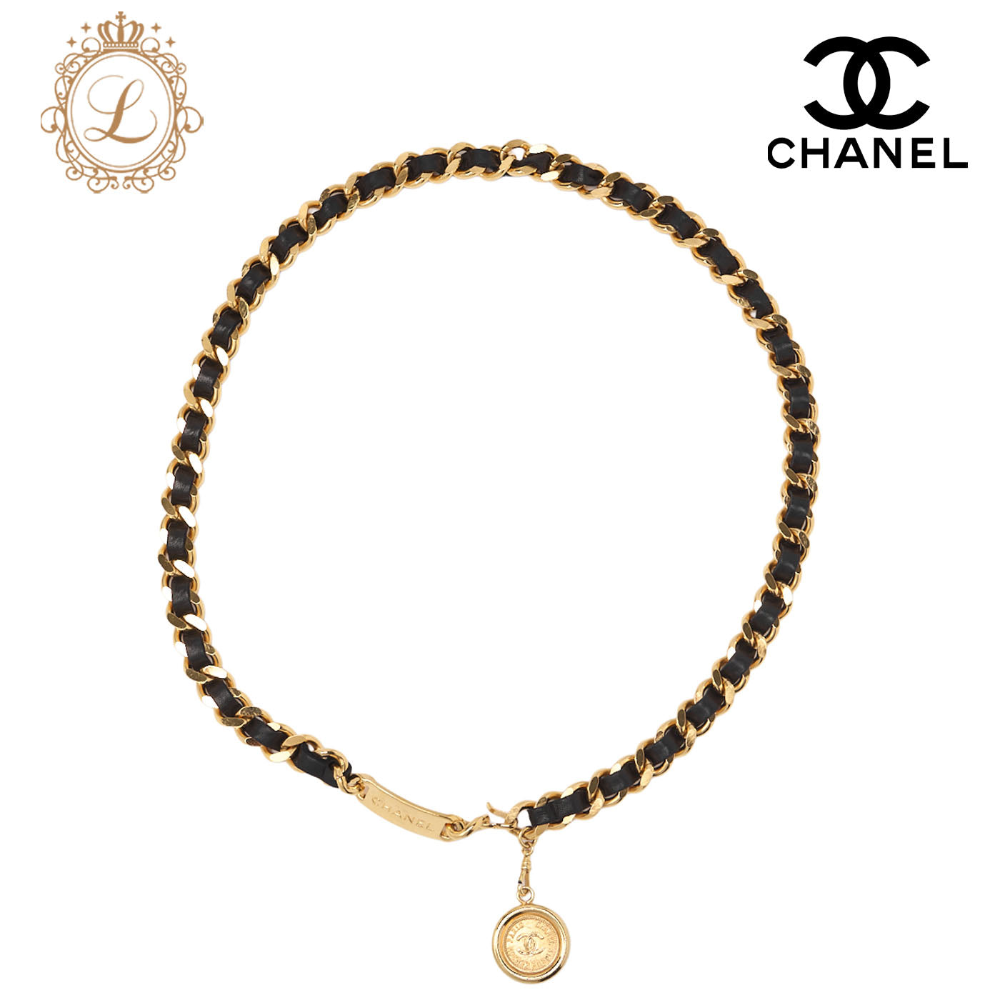 CHANEL Cocomark Chain Belt GP Leather Black Gold-Tone Hardware, Pre-Owned