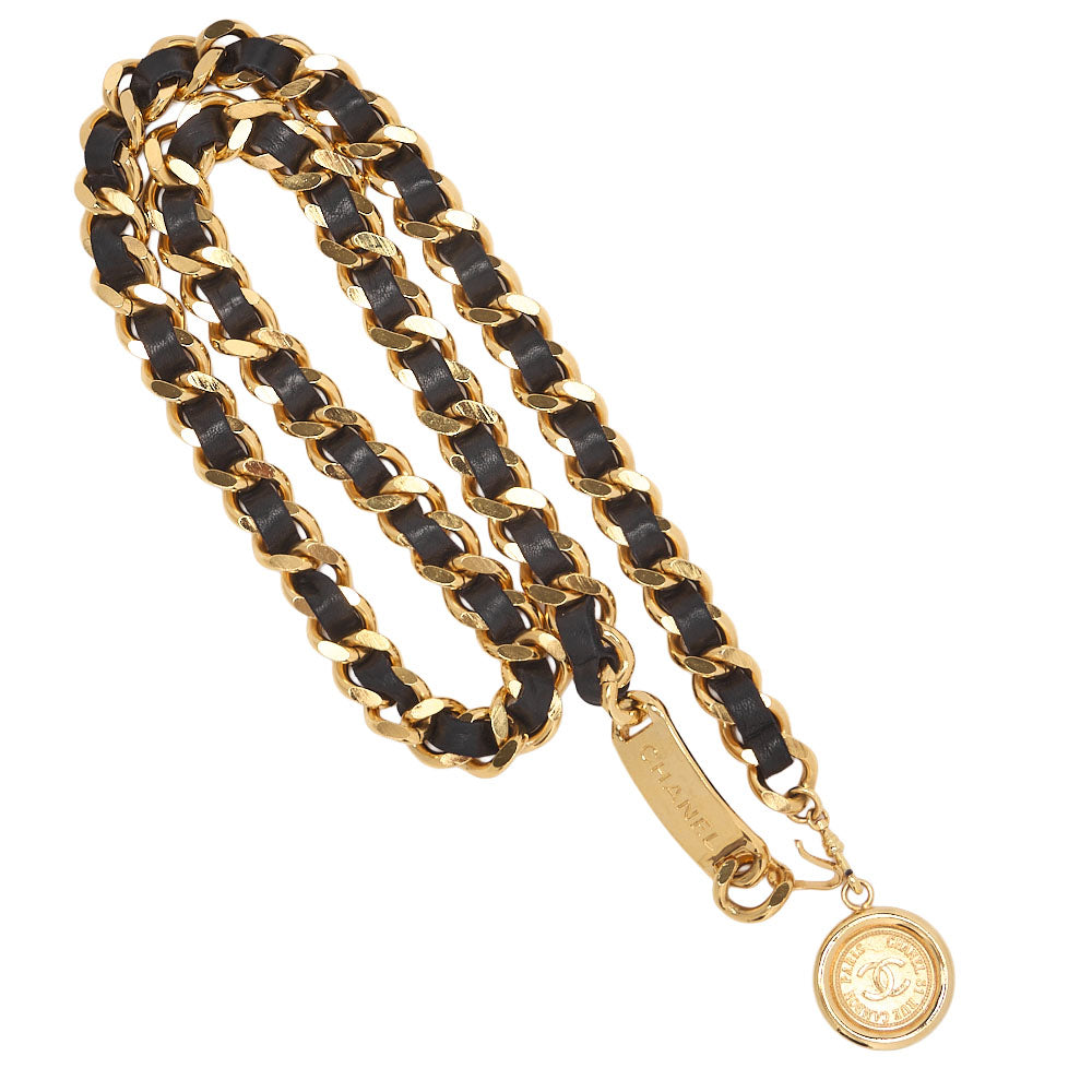 CHANEL Cocomark Chain Belt GP Leather Black Gold-Tone Hardware, Pre-Owned