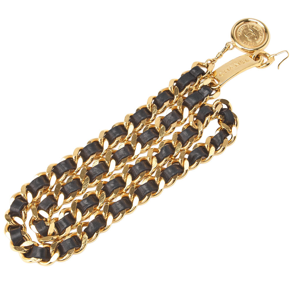 CHANEL Cocomark Chain Belt GP Leather Black Gold-Tone Hardware, Pre-Owned