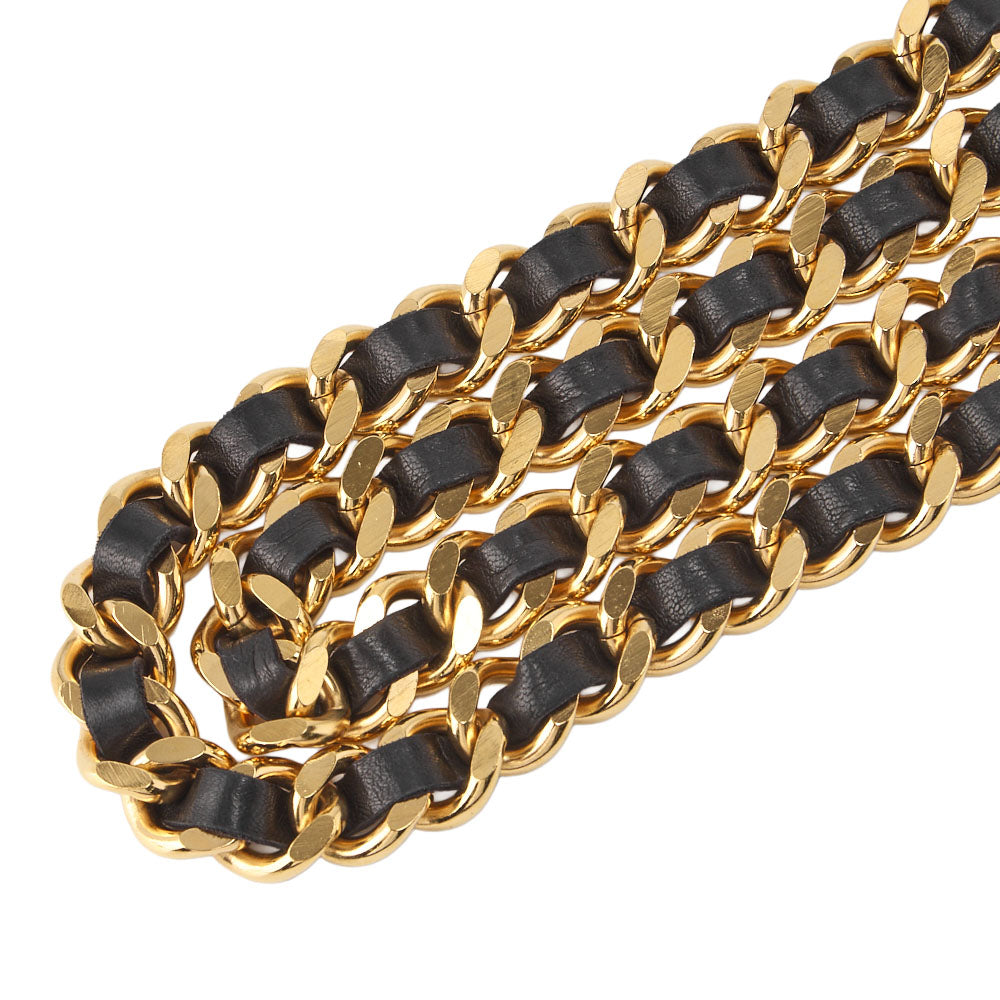 CHANEL Cocomark Chain Belt GP Leather Black Gold-Tone Hardware, Pre-Owned