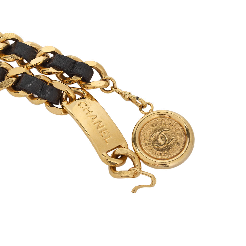 CHANEL Cocomark Chain Belt GP Leather Black Gold-Tone Hardware, Pre-Owned