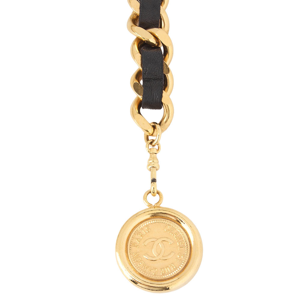 CHANEL Cocomark Chain Belt GP Leather Black Gold-Tone Hardware, Pre-Owned