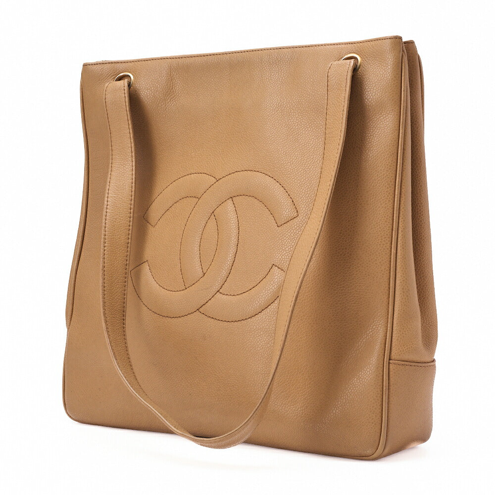 CHANEL Big Coco Mark Tote Bag Caviar Skin Beige Gold-Tone Hardware, Pre-Owned