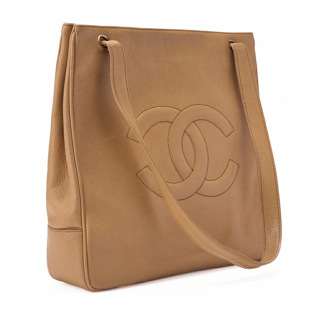 CHANEL Big Coco Mark Tote Bag Caviar Skin Beige Gold-Tone Hardware, Pre-Owned