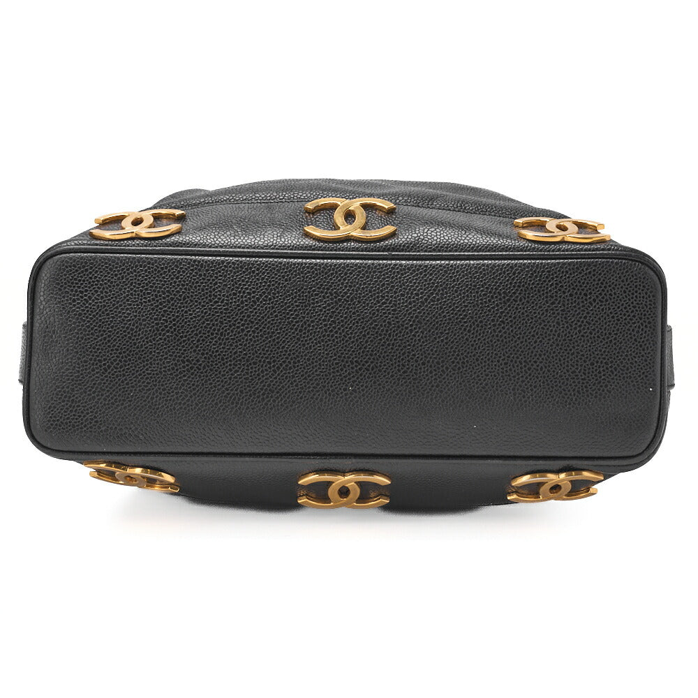 CHANEL Chain Shoulder Bag Caviar Skin Triple Coco Drawstring Purse Ball Charm Black Gold-Tone Hardware, Pre-Owned