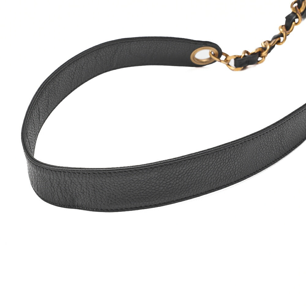 CHANEL Chain Shoulder Bag Caviar Skin Triple Coco Drawstring Purse Ball Charm Black Gold-Tone Hardware, Pre-Owned