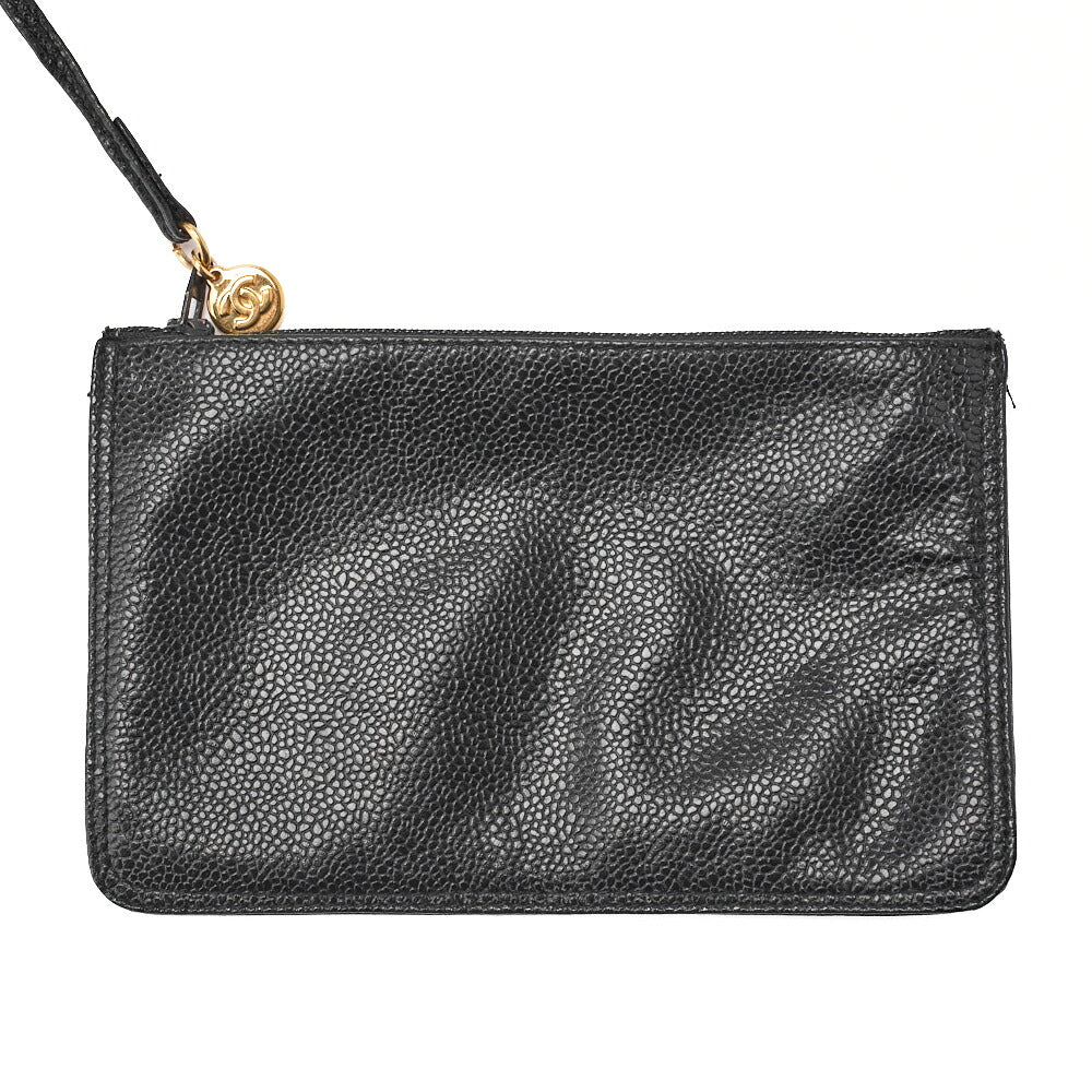 CHANEL Chain Shoulder Bag Caviar Skin Triple Coco Drawstring Purse Ball Charm Black Gold-Tone Hardware, Pre-Owned