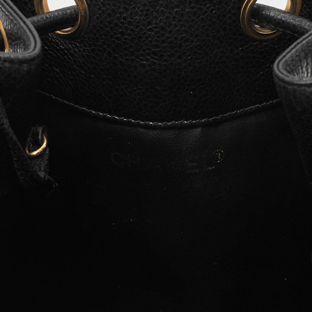 CHANEL Chain Shoulder Bag Caviar Skin Triple Coco Drawstring Purse Ball Charm Black Gold-Tone Hardware, Pre-Owned