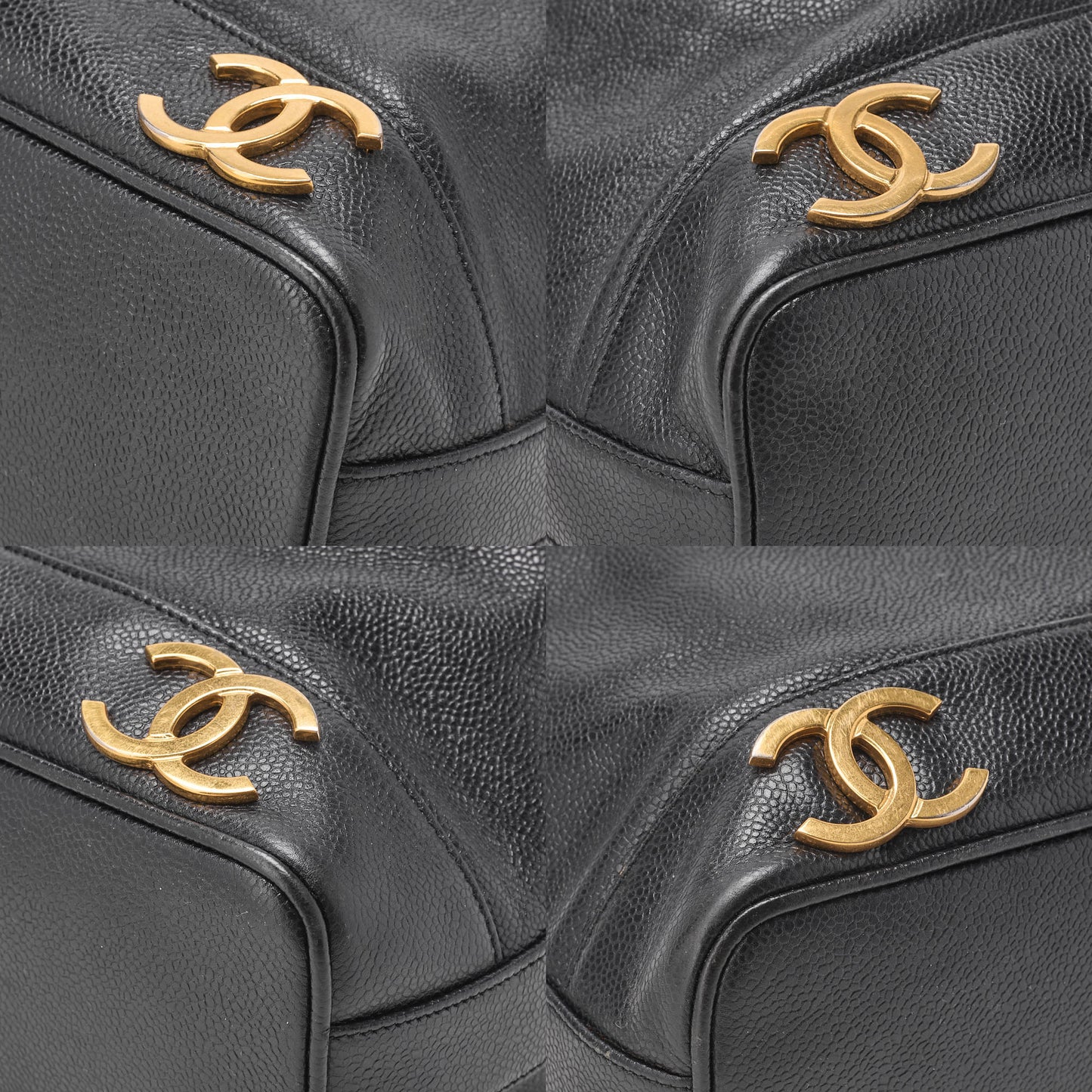 CHANEL Chain Shoulder Bag Caviar Skin Triple Coco Drawstring Purse Ball Charm Black Gold-Tone Hardware, Pre-Owned