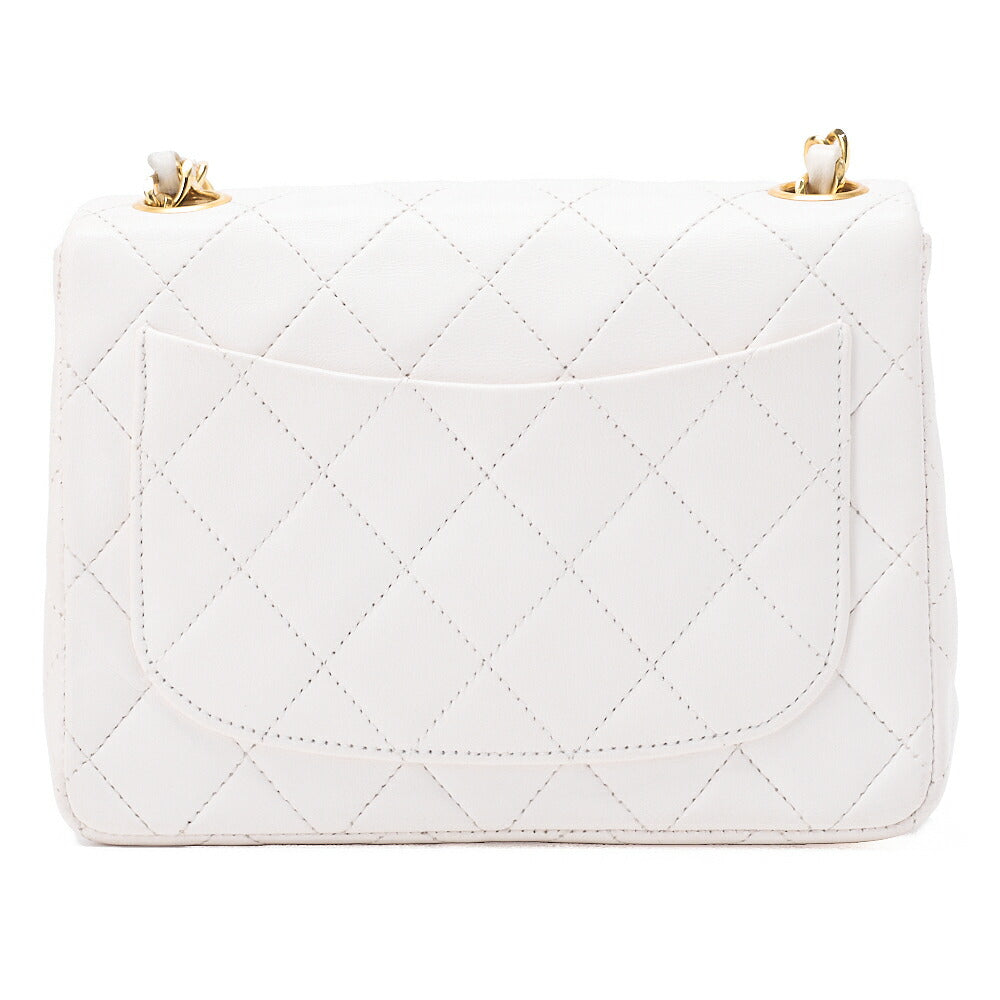 CHANEL Chain Shoulder Bag Mini Matelasse 18cm Lambskin White Single Flap Turnlock Gold-Tone Hardware, Pre-Owned