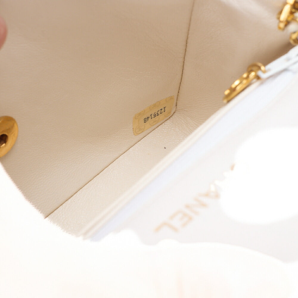 CHANEL Chain Shoulder Bag Mini Matelasse 18cm Lambskin White Single Flap Turnlock Gold-Tone Hardware, Pre-Owned