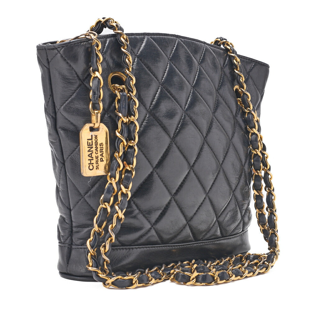 CHANEL Shoulder Bag Matelasse Plate Charm Fan Shaped Chain Shoulder Lambskin Navy Gold-Tone Hardware, Pre-Owned