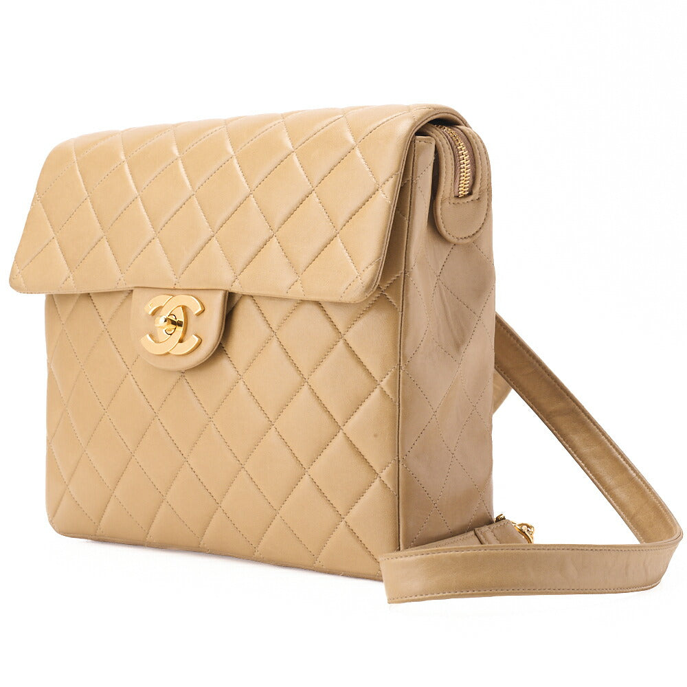 CHANEL Shoulder Bag Rucksack Lambskin Matelasse Turnlock Beige Gold-Tone Hardware, Pre-Owned