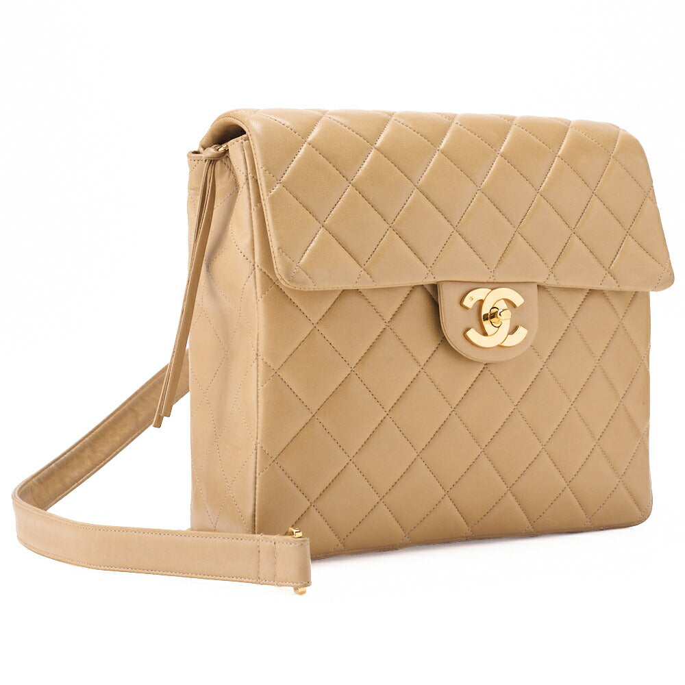 CHANEL Shoulder Bag Rucksack Lambskin Matelasse Turnlock Beige Gold-Tone Hardware, Pre-Owned