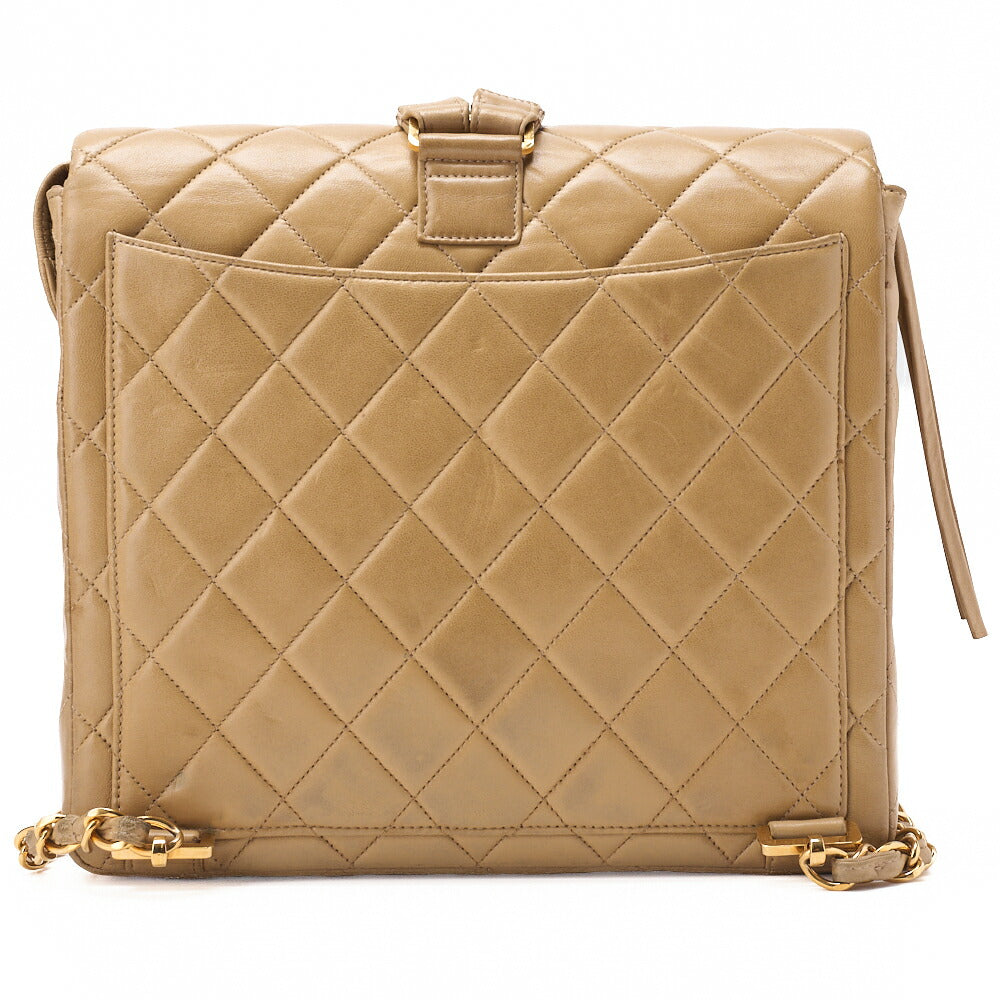 CHANEL Shoulder Bag Rucksack Lambskin Matelasse Turnlock Beige Gold-Tone Hardware, Pre-Owned
