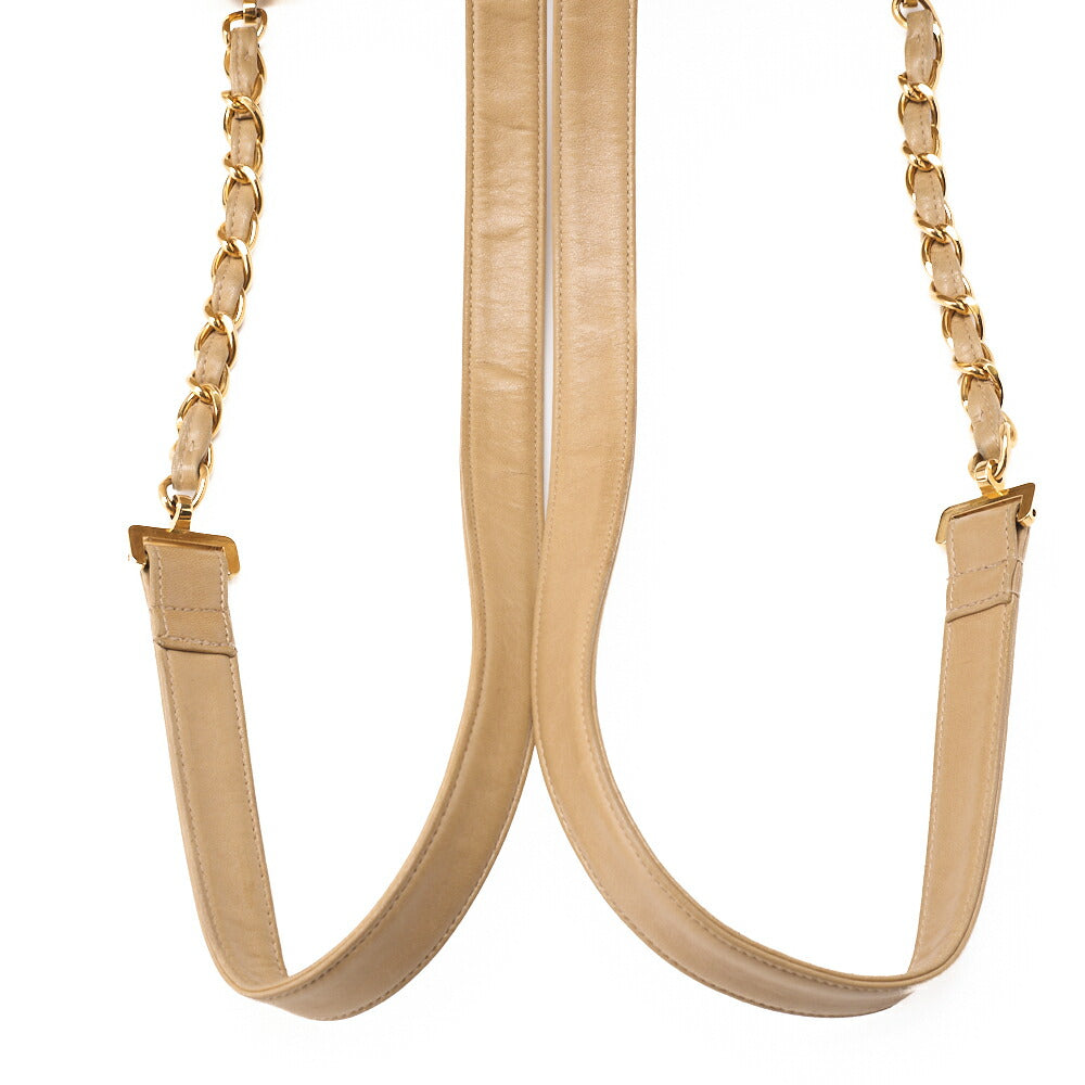 CHANEL Shoulder Bag Rucksack Lambskin Matelasse Turnlock Beige Gold-Tone Hardware, Pre-Owned