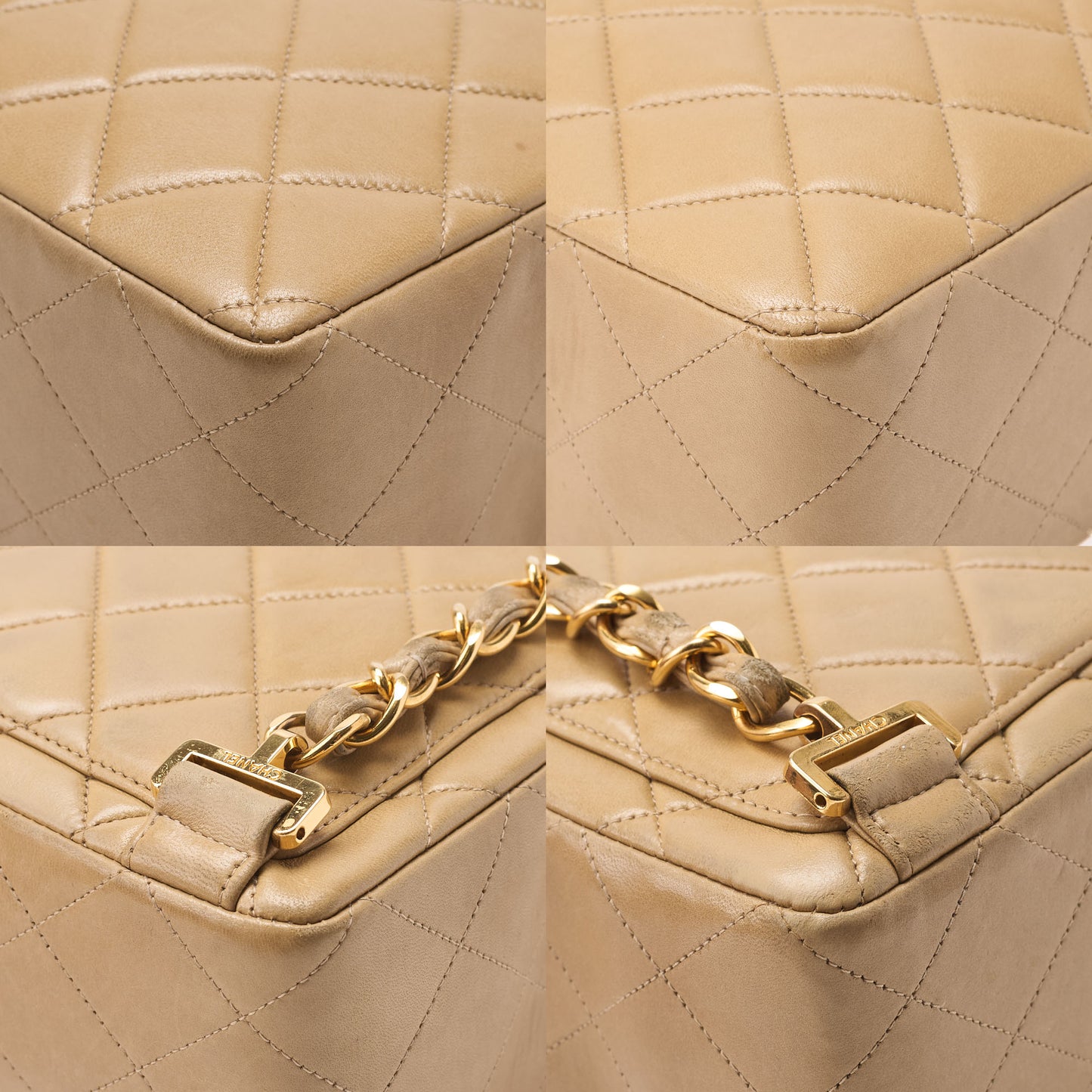 CHANEL Shoulder Bag Rucksack Lambskin Matelasse Turnlock Beige Gold-Tone Hardware, Pre-Owned
