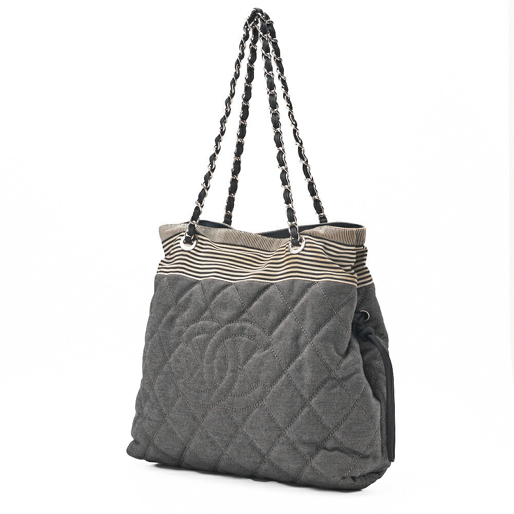 CHANEL Shoulder Bag Denim Coco Mark Gray Silver-Tone Hardware, Pre-Owned