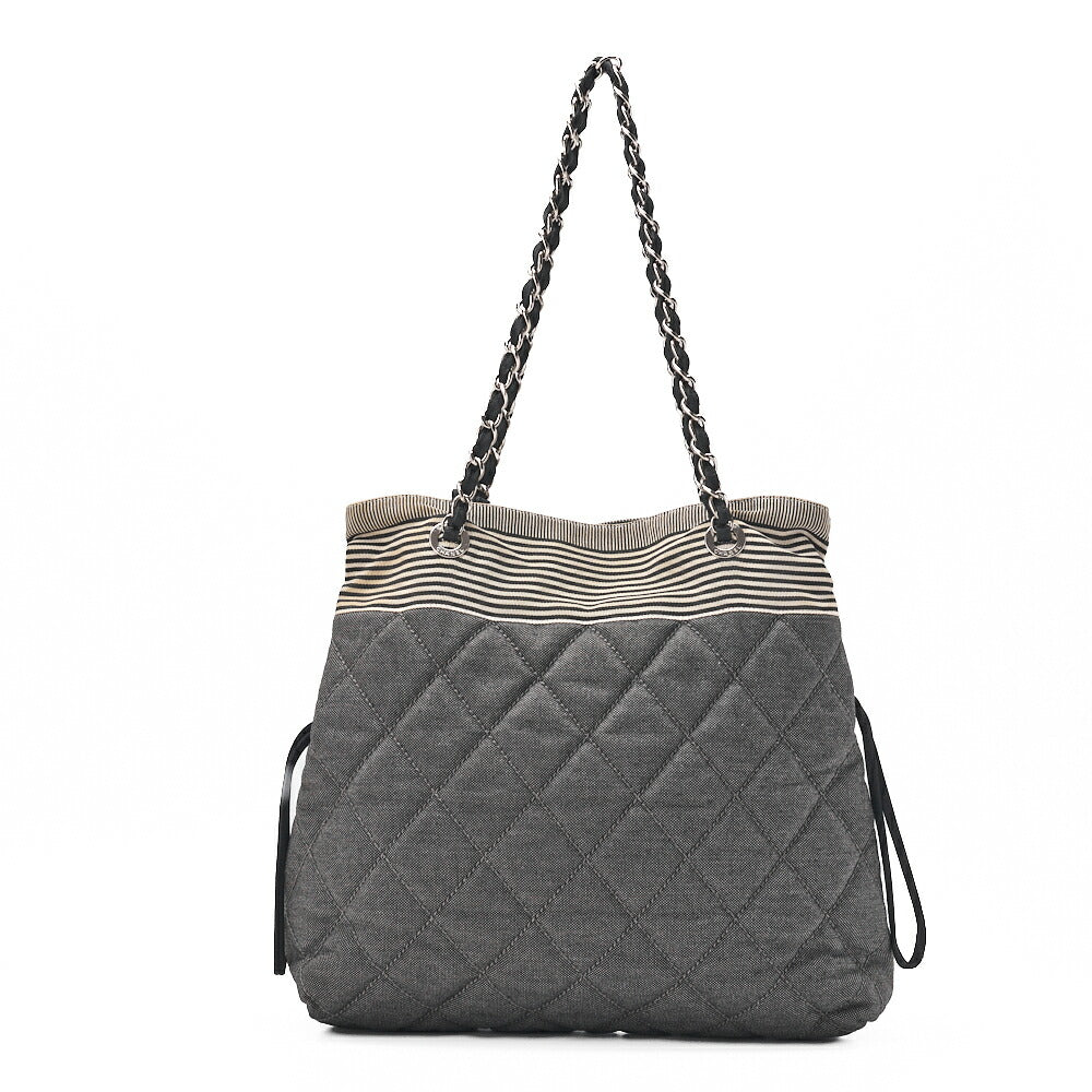 CHANEL Shoulder Bag Denim Coco Mark Gray Silver-Tone Hardware, Pre-Owned